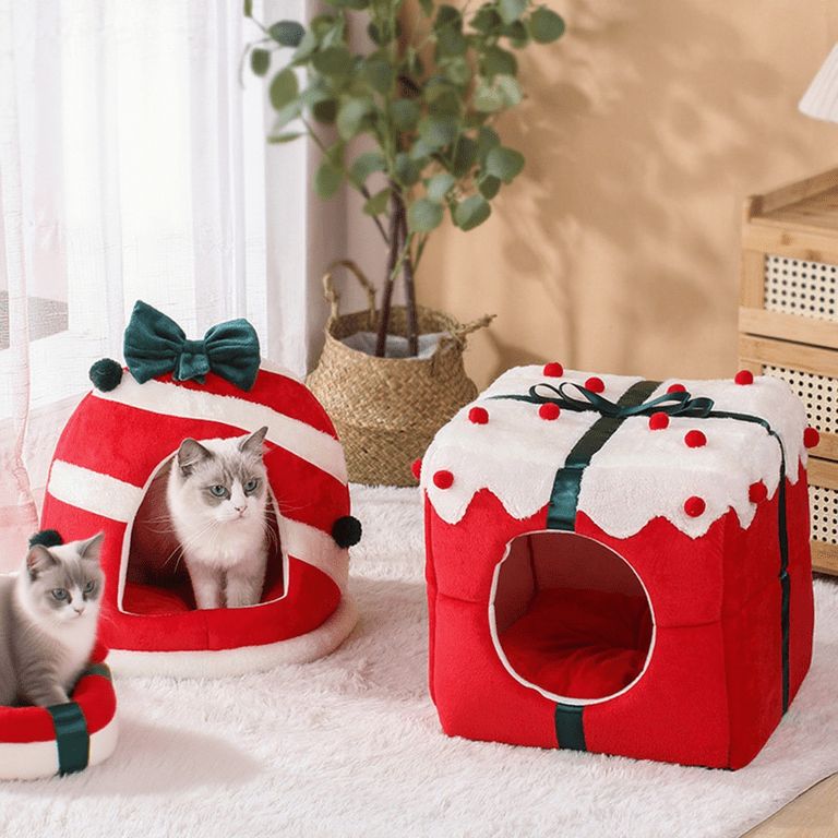 Cozy Christmas Cat Bed House